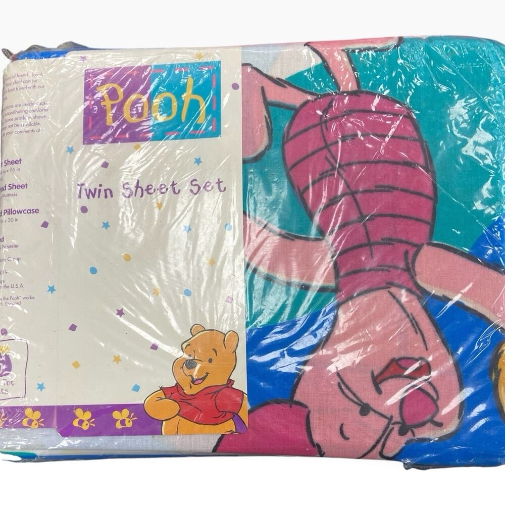 New Old Stock Winnie Pooh Full Sheet Set Friendship Cotton Blend Vintage Disney - Picture 2 of 2